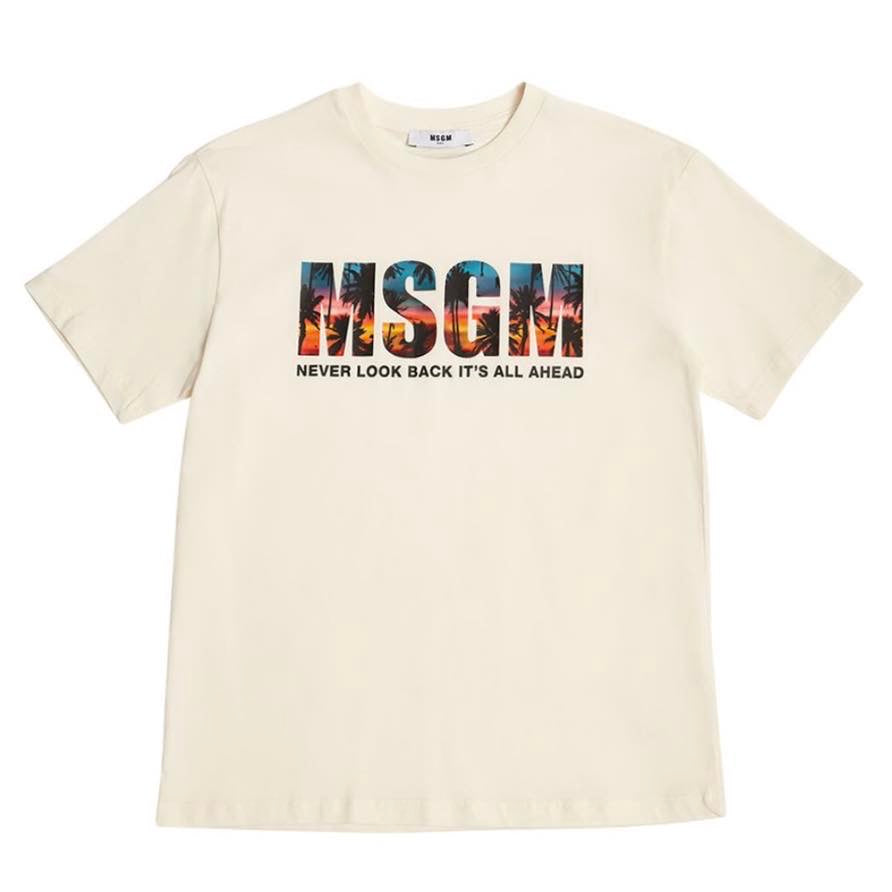 MSGM kids t-shirt crema logo palme BTH239