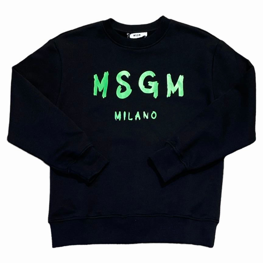 MSGM kids felpa nera logo verde USW023