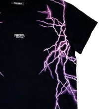 Carica l&#39;immagine nel visualizzatore di Gallery, PHOBIA kids t-shirt nera fulmini viola fucsia K00560
