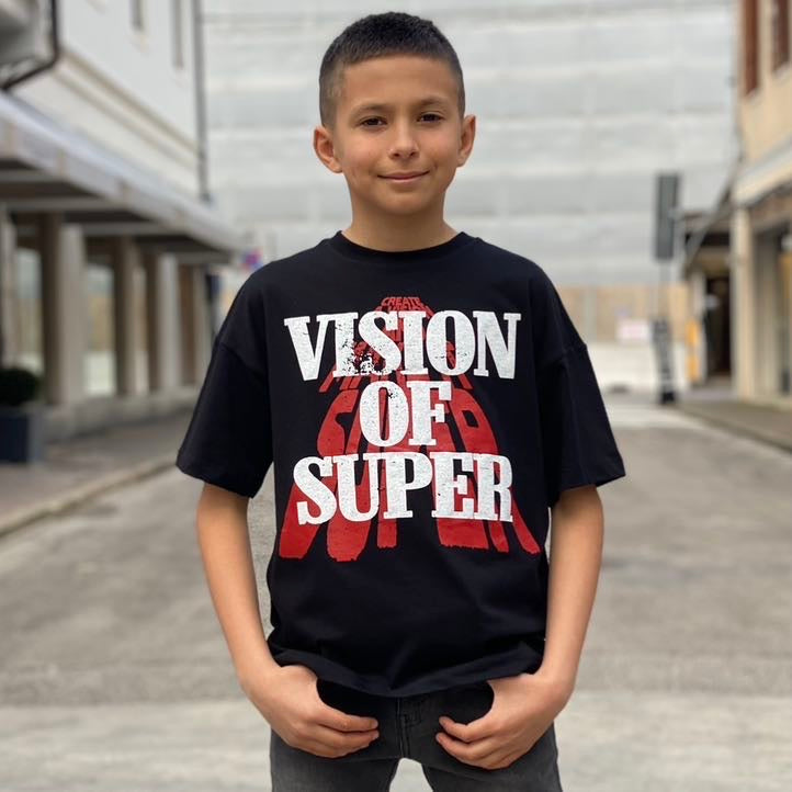 VISION OF SUPER kids t-shirt nera doppio logo TSV4106