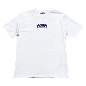 MSGM kids t-shirt bianca logo blu BTH256