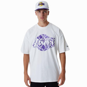 New Era t-shirt bianca Lakers oversize  logo canestro 60357108