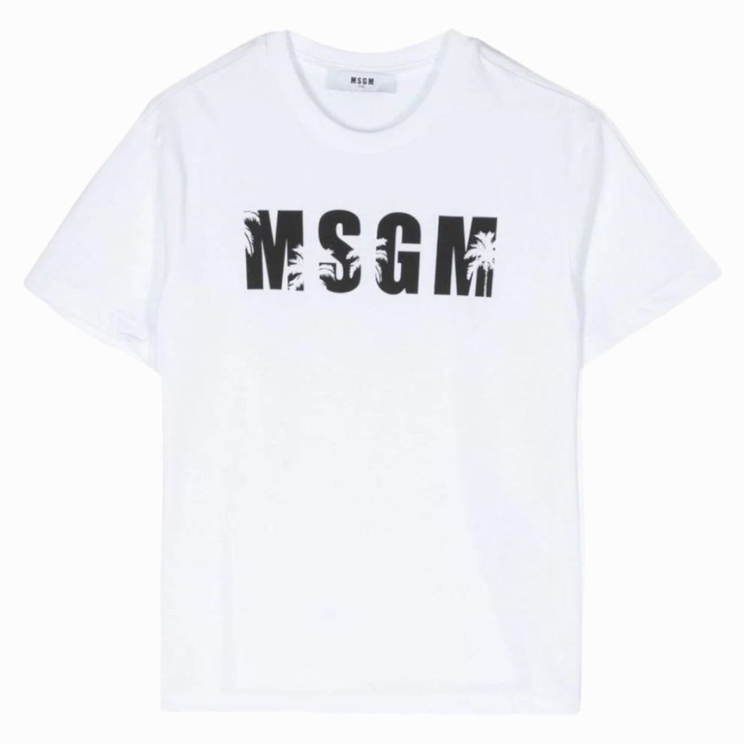 MSGM kids t-shirt bianca logo palme BTH205