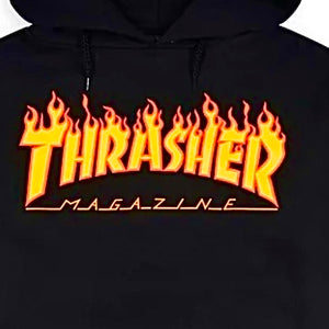 felpa thrasher nera logo flame classic