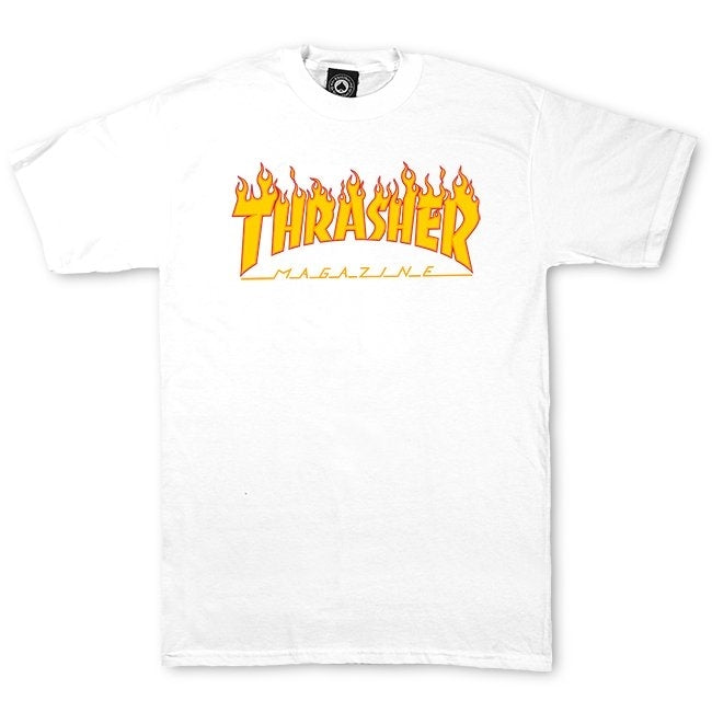 thrasher t-shirt bianca logo flame classic