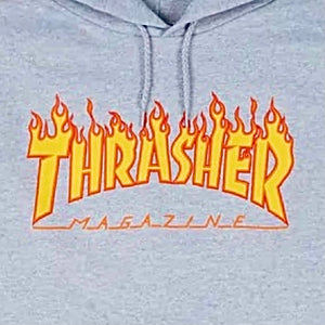 felpa thrasher grigia logo flame classic